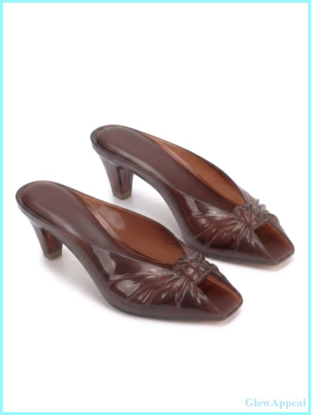 Jelly Kitten Heels for Women Slip On Peep Toe Bow Sandals Summer Clear Mules